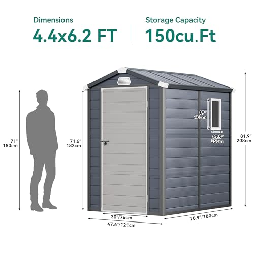 Light Gray Resin Tool Shed, 36 Cu Ft Outdoor Horizontal Storage with Air Vent and Lockable Doors K494404