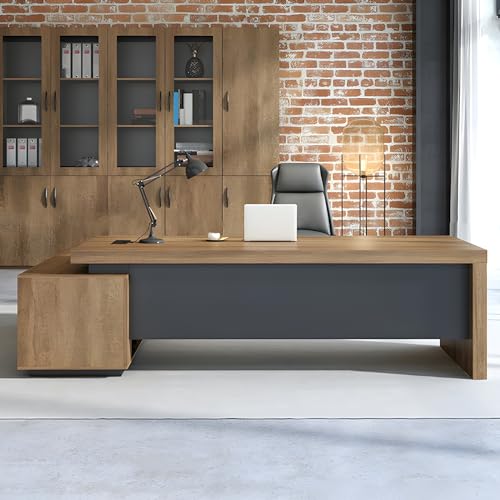 Rustic L Shape Engineered Wood Executive Desk 63" L x 31.5" W x 29.5" H Z252634