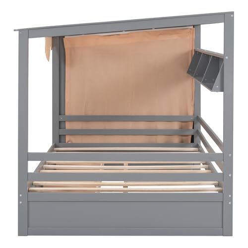 Twin Size Solid Wood House Bed with 2 Drawers and Shelves R593