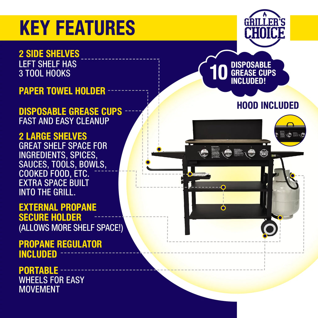 Outdoor Griddle Grill Propane Flat Top with Hood C828