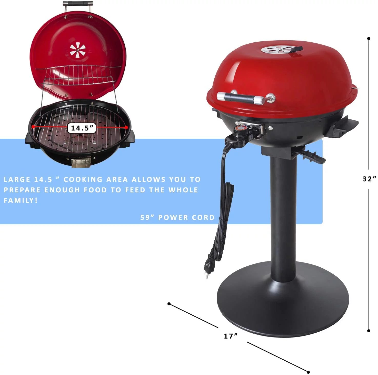 15" Electric BBQ Grill with Removable Stand M221944