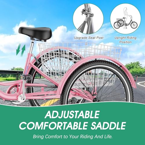 Adult Tricycle 7 Speed 3 Wheel Bike with Cargo Basket Y758336