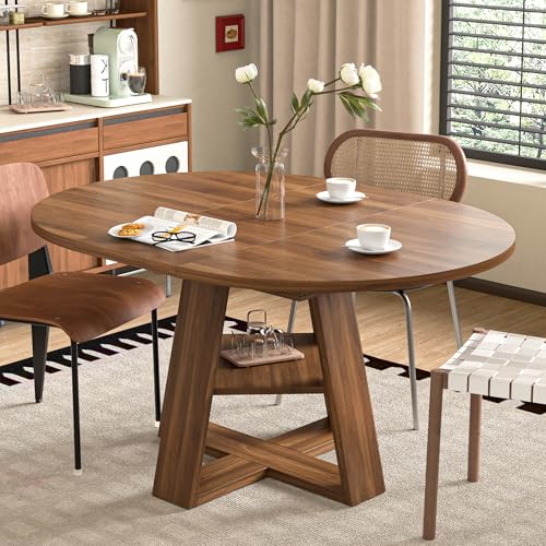 Extendable Round Dining Table with Removable Leaves Wood Base J8199