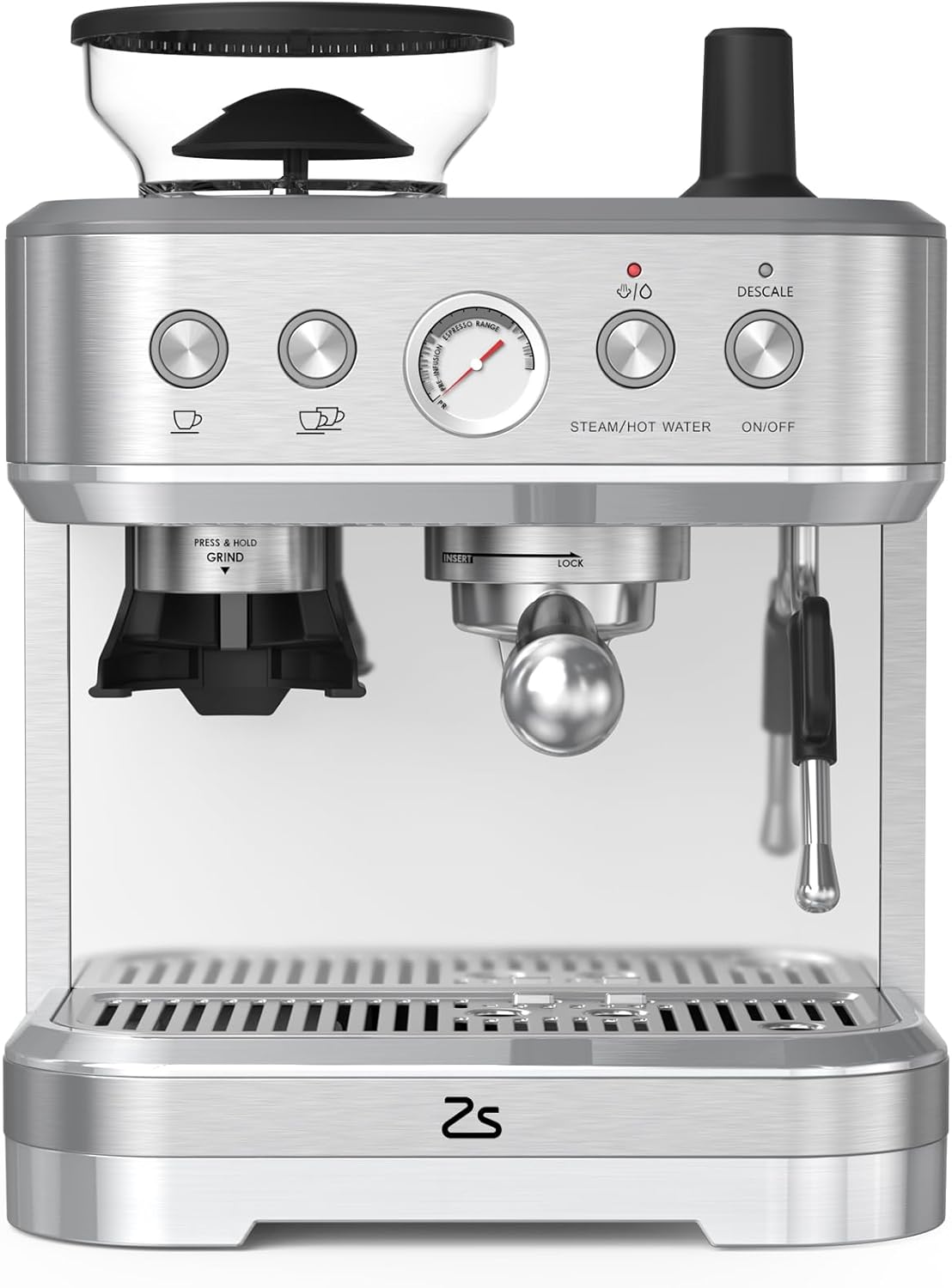 Espresso Machine with Milk Frother, Built-In Bean Grinder, 85oz Removable Water Tank P594220
