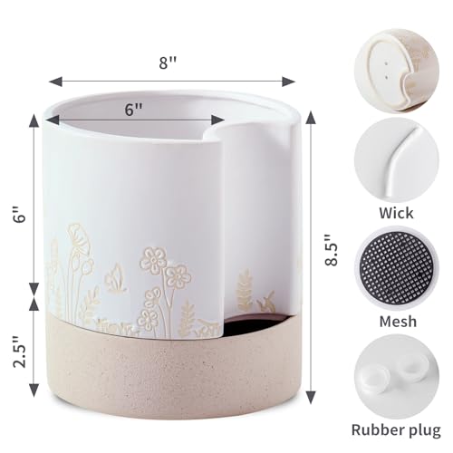 6 Inch Ceramic Self Watering Plant Pot with Drainage Hole Z672208