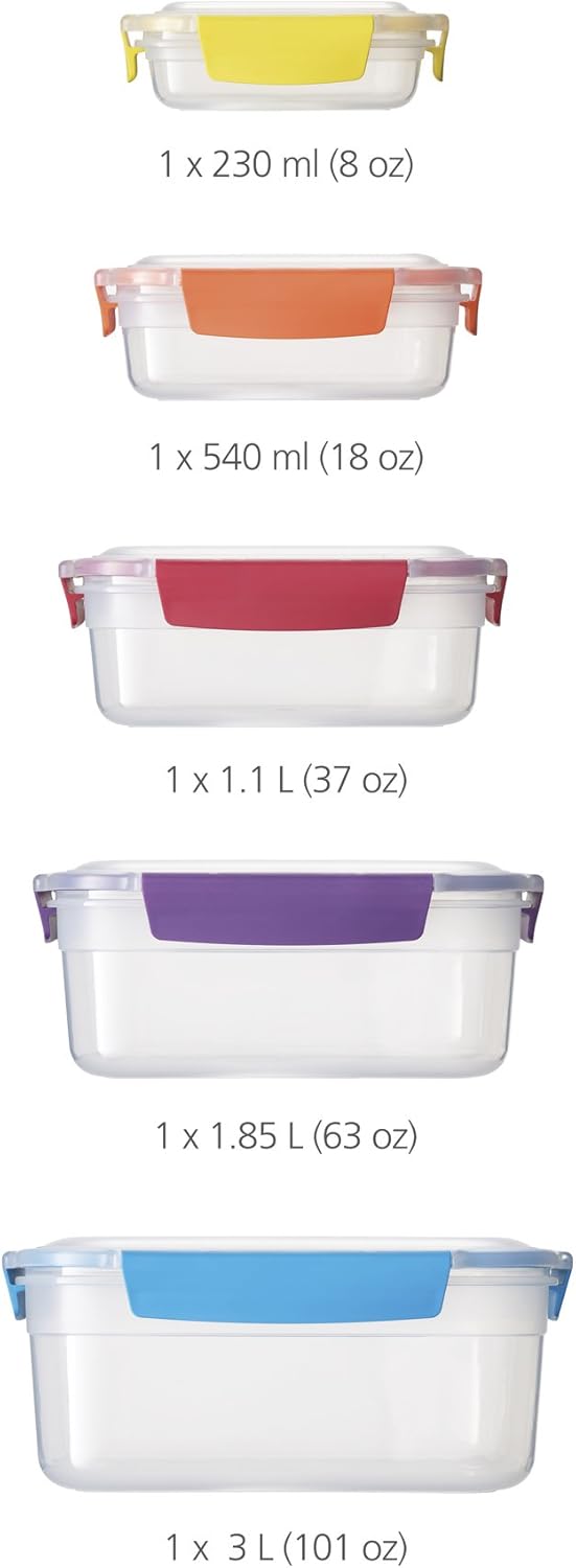 10-Piece and 12-Piece Plastic Food Storage Container Sets with Airtight Lids O688659