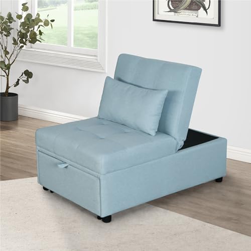 Light Grey Folding Ottoman Sofa Bed with Solid Wood Frame and Polyester Fabric W56349