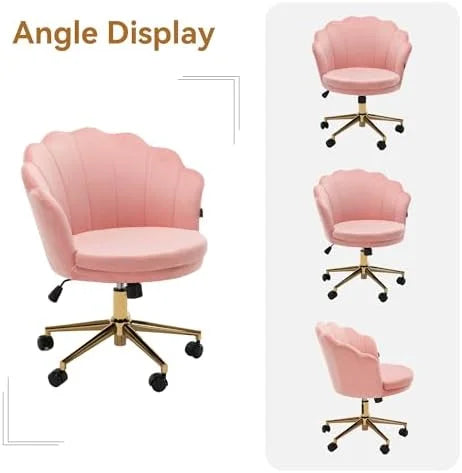Pink Velvet Swivel Vanity Chair with Wheels E4196
