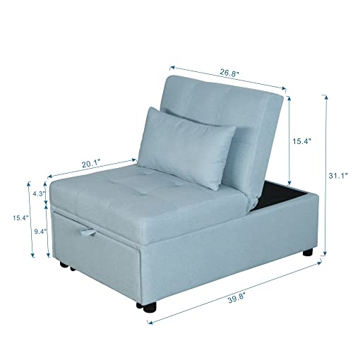 Light Grey Folding Ottoman Sofa Bed with Solid Wood Frame and Polyester Fabric W56349