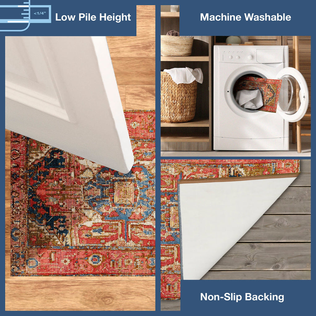 Esencia Heriz Indoor Outdoor Mat with Non-Skid Backing