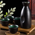 5-Piece Porcelain Ceramic Sake Set with Bottle and 4 Cups Glossy Black O708915