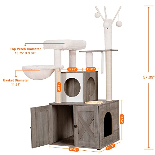 Rustic Brown Cat Tree with Litter Box Enclosure R715