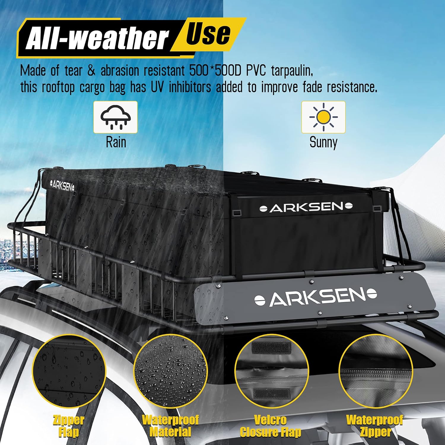 84 Inch Black Roof Rack Cargo Basket with Extension Soft-Shell Rooftop Cargo Carrier S515