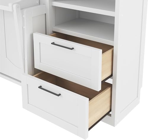 Full White Wood Murphy Bed with Desk and Storage W6851