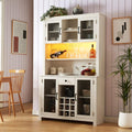 White Rustic Sideboard Buffet with LED and Outlets S737