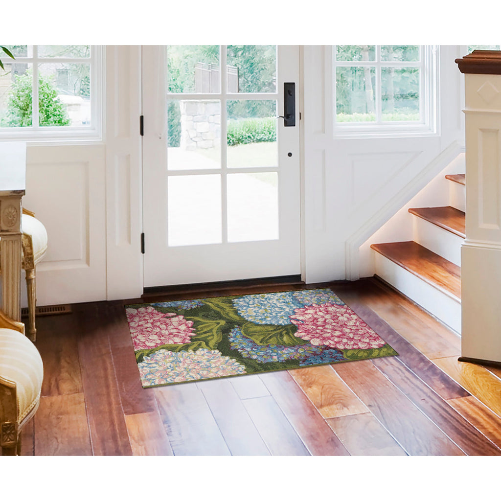 Esencia Hydrangeas Indoor Outdoor Mat with Non-Skid Backing