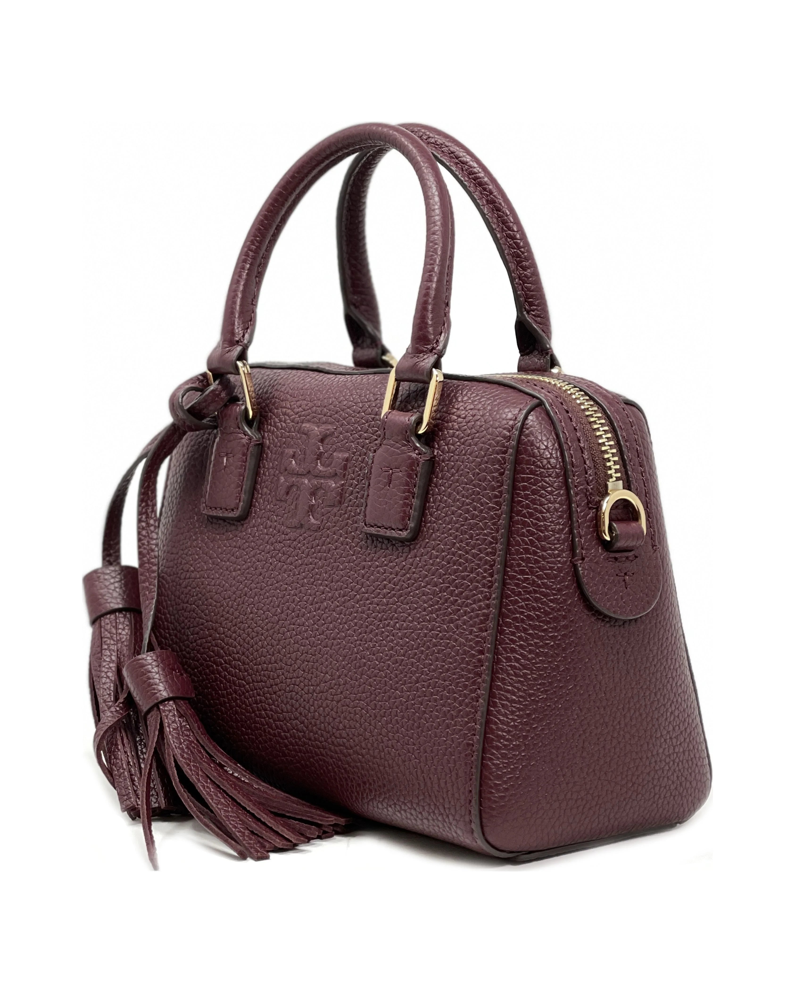 Women's Pebbled Leather Mini Satchel (Claret) D193