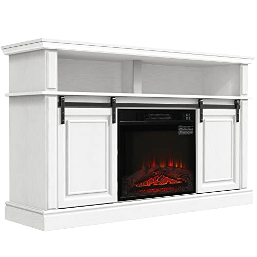 White TV Stand with Electric Fireplace B8079