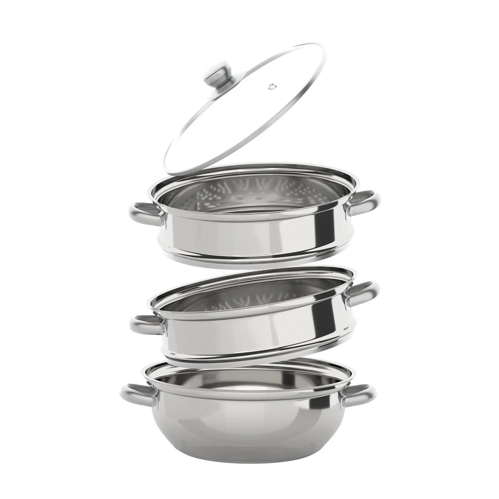 3 Tiers Stainless Steel Steaming Pot with Glass Lid T133784