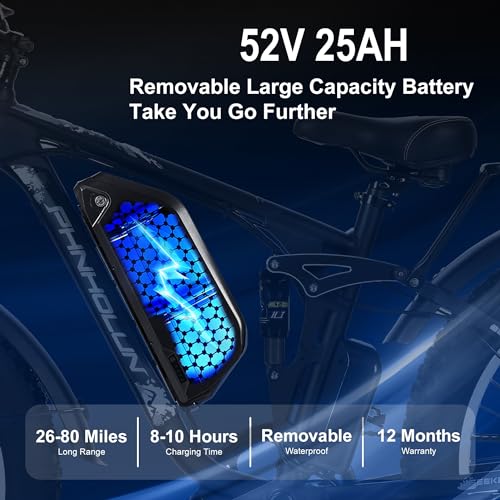3000W Fat-Tire Electric-Bike, 52V 25AH, 38MPH, Full Suspension Ebikes with 24 Inch X3151