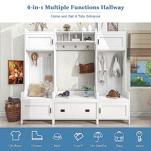 White Hall Tree with Bench and Shoe Storage S61123