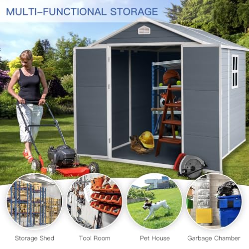 6x8ft Grey Resin Outdoor Storage Shed Kit Q4300