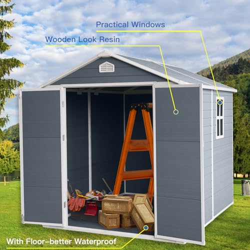 6x8ft Grey Resin Outdoor Storage Shed Kit Q4300