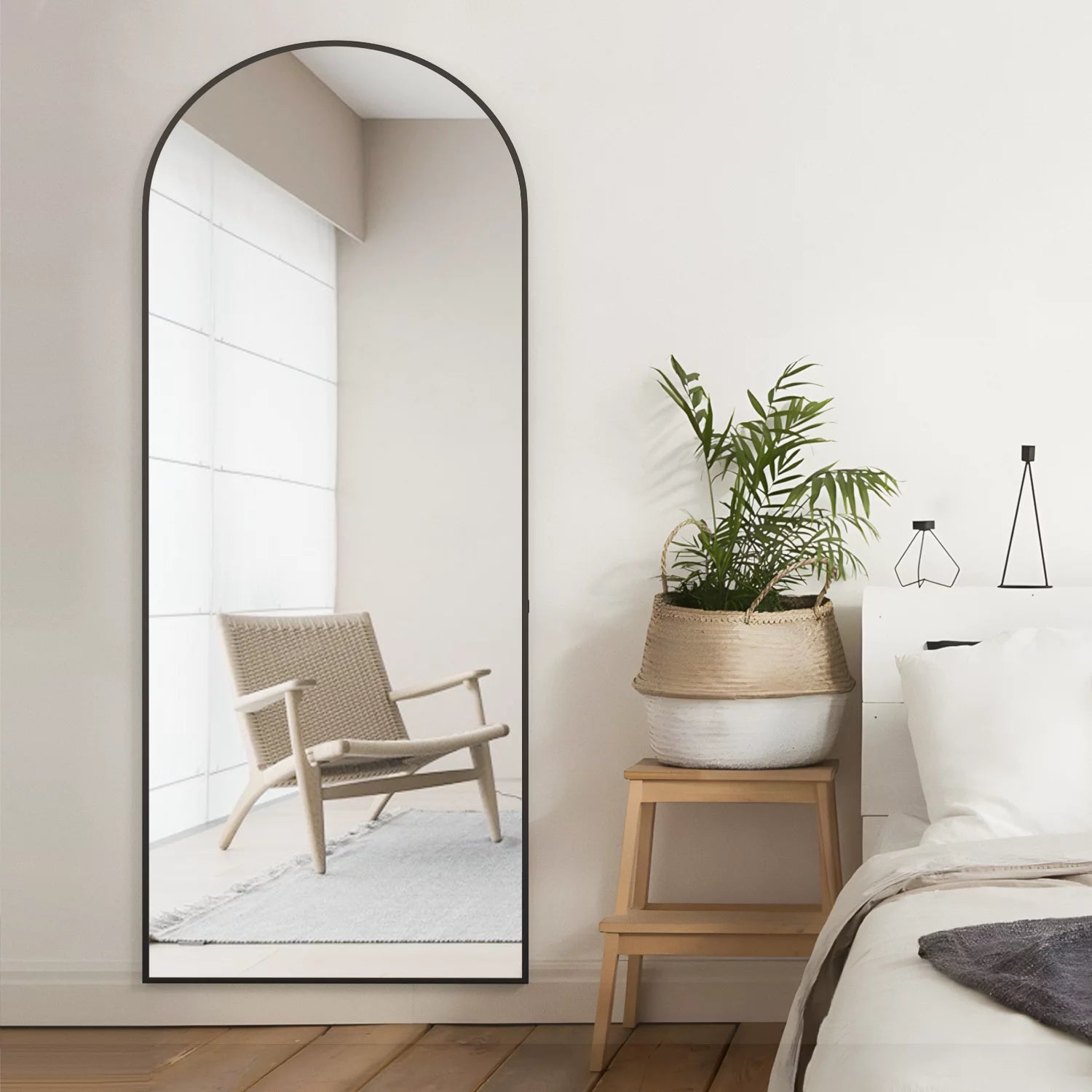 64" x 21" Black Arched Floor Mirror Y61026