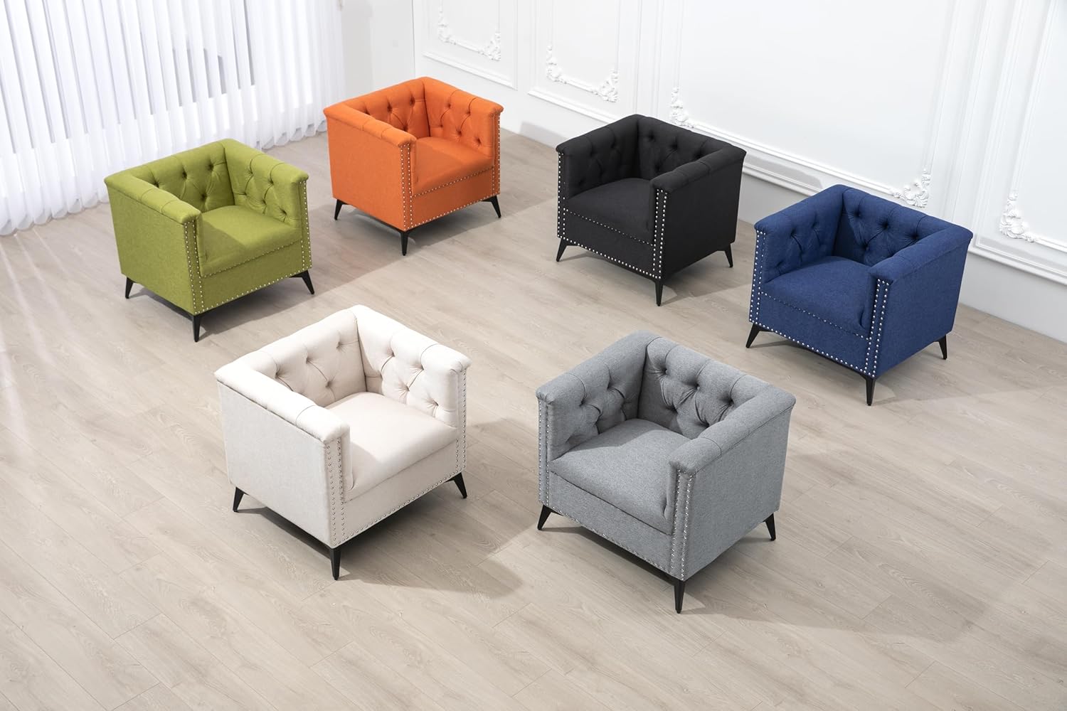 Blue Linen Fabric Arm Chair W784