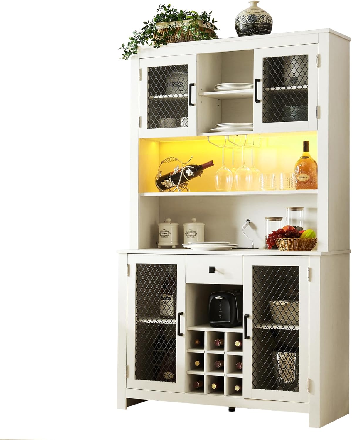 White Rustic Sideboard Buffet with LED and Outlets S737