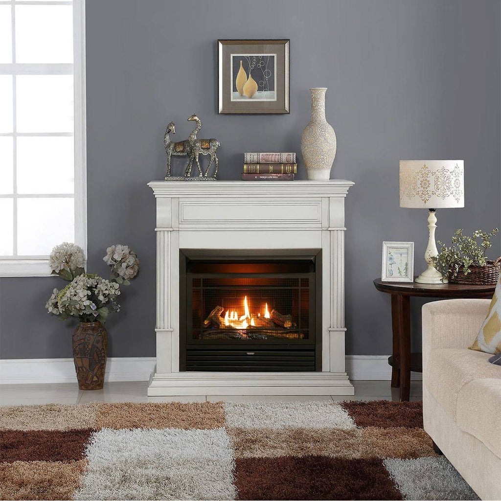 Antique White Dual Fuel Ventless Gas Fireplace with Remote Control N511217