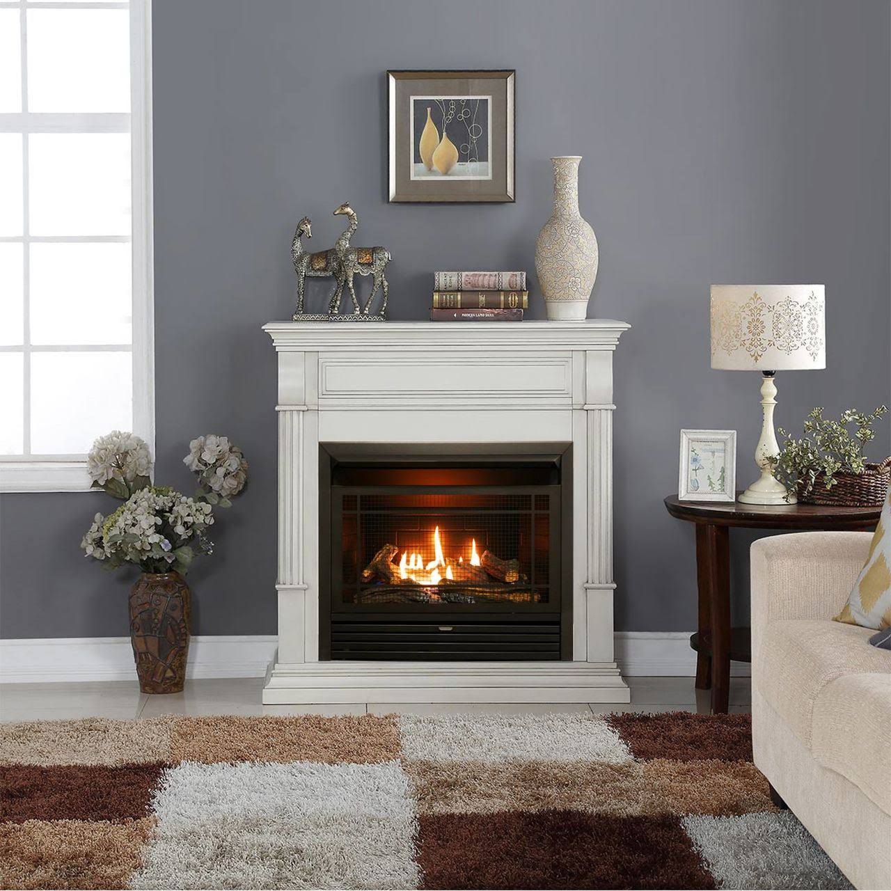 Antique White Dual Fuel Ventless Gas Fireplace with Remote Control N511217