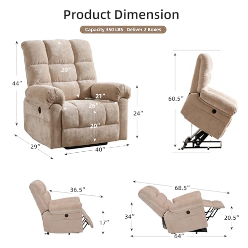 Beige Oversized Power Lift Recliner Chair with Massage and Heat Y903045