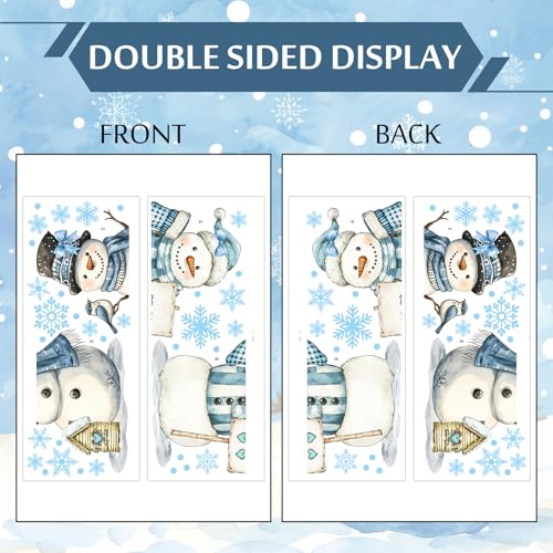 13.8 x 35.4'' Extra Large Christmas Window Clings 3 Sheets Blue Snowman Snowflake Window Stickers Double Sided Glass Decals Q2166