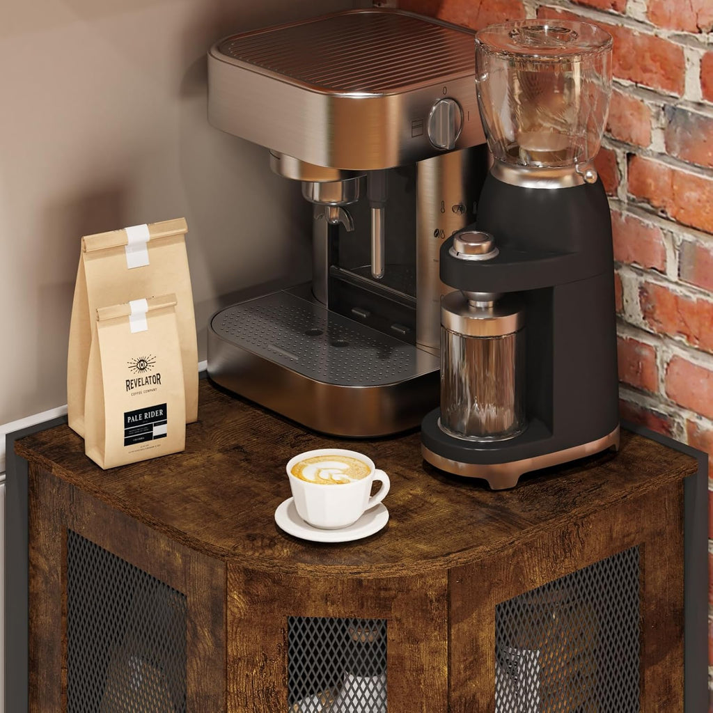 3-Tier Rustic Wood Coffee Bar Cabinet with Storage Shelf G68688