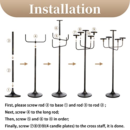 Black 5-arm 48inch Tall Metal Candle Holders D4269