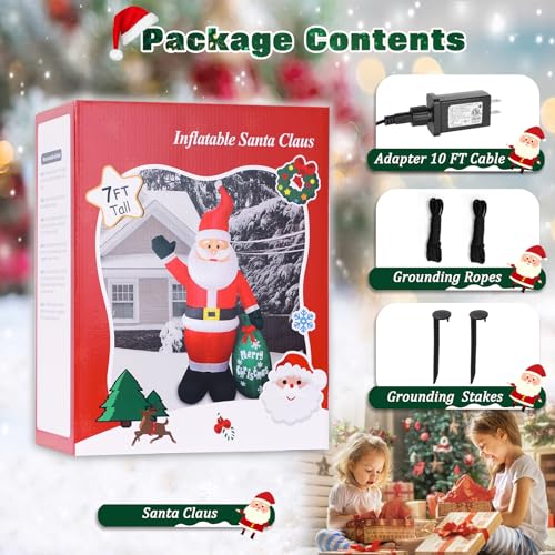 7 FT Christmas Inflatable Santa Claus with Green Gift Bag A356