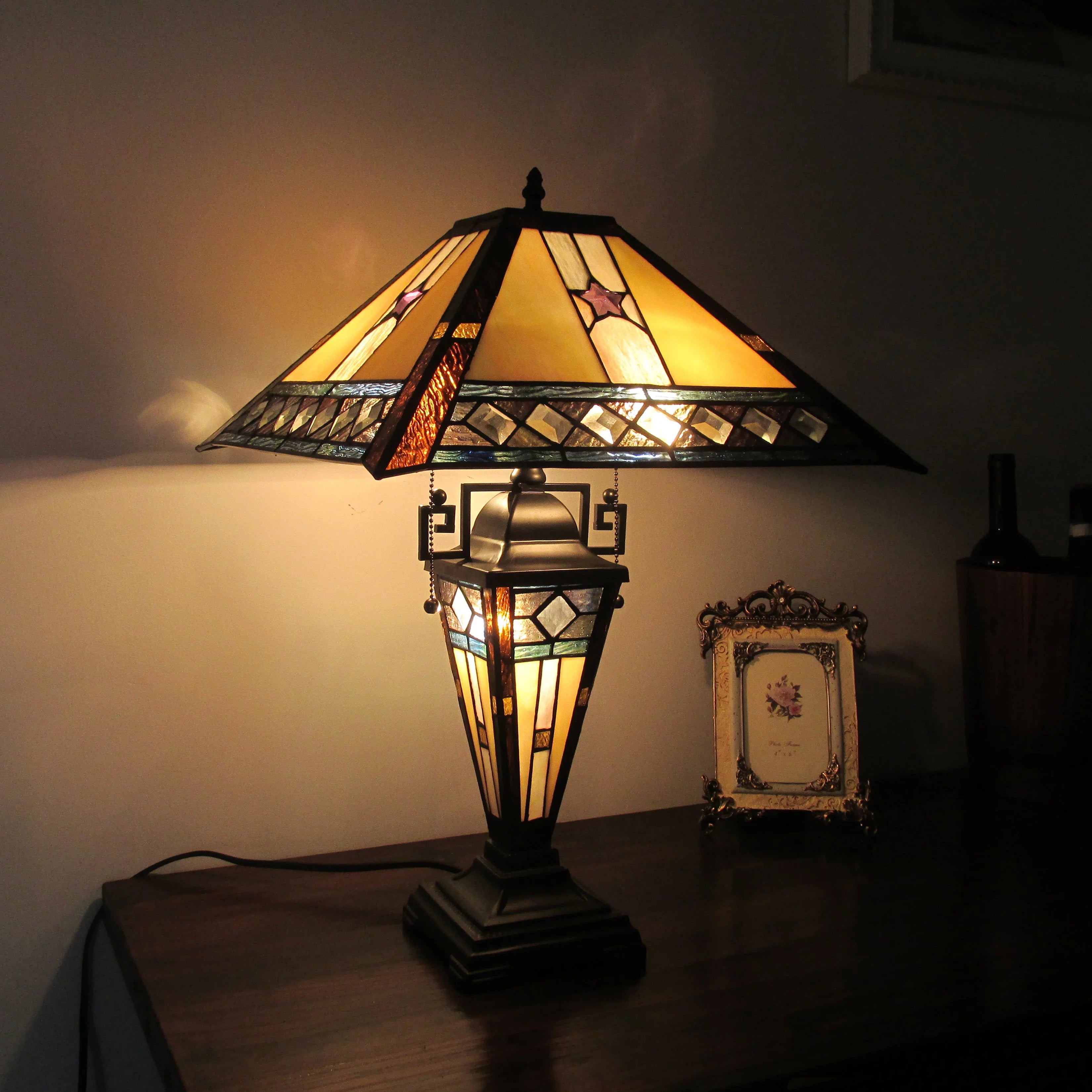 Tiffany-Style 1 Light Double Lit Table Lamp 16" Wide J3016