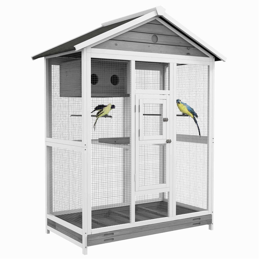 64.5 Wooden Bird Cage with 4 Perches, Nest and Slide-Out Tray A978815