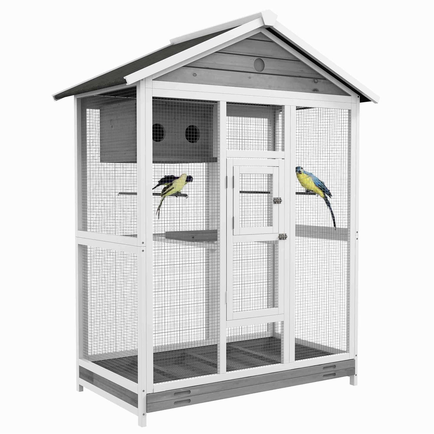 64.5 Wooden Bird Cage with 4 Perches, Nest and Slide-Out Tray A978815