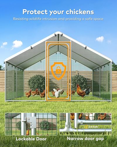 Large Metal Chicken Coop Run with Spire Roof Outdoor Poultry Cage with Waterproof UV-Resistant Cover (8.9’ W x 11.8’ L x 6.6’ H) T1864
