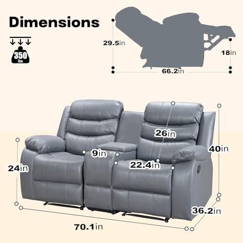 Grey Manual Double Recliner Sofa with Cup Holder L7630