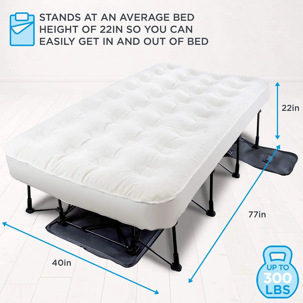 Queen Self Inflatable Air Mattress with Frame & Rolling Case M208950