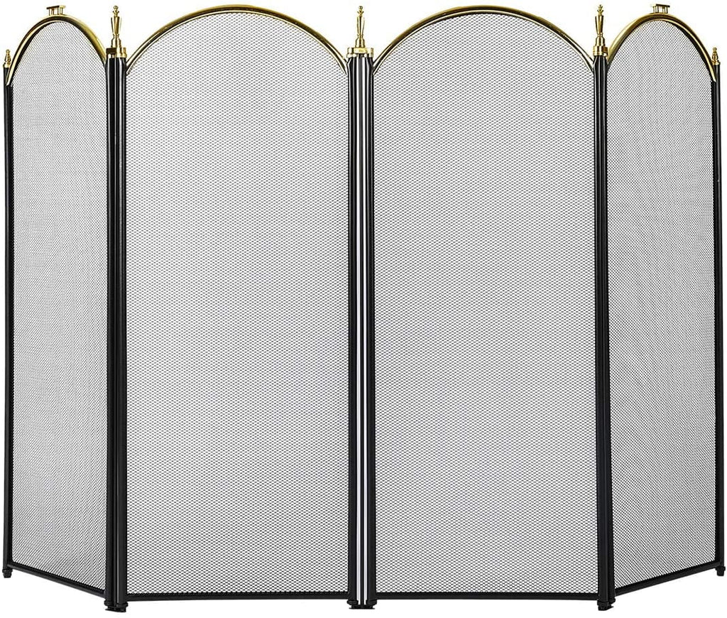 4 Panel 51.5 x 32 Inch Wrought Iron Black Fireplace Screen Mesh P55048