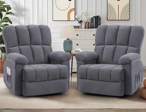 Oversized Chenille Swivel Rocker Recliner Chair, Grey C834326
