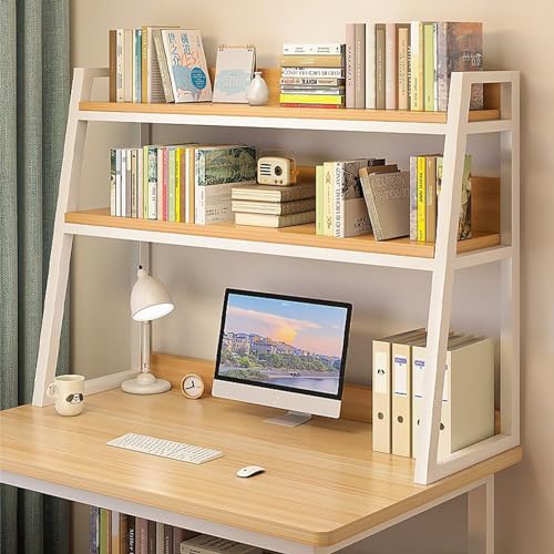 Black 2-Tier Metal and Wood Desk Hutch Bookshelf M31312