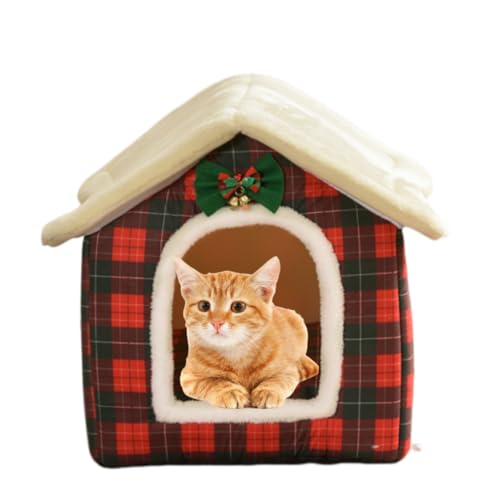 Plaid Cat Bed Cave with Removable Cushion E5647