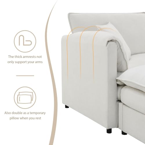 Cream Chenille U Shaped Sectional Sofa with 2 Ottoman D35860