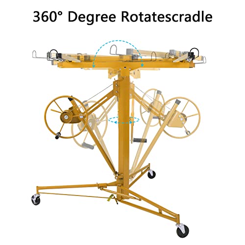 16 FT Drywall Lift Panel Rolling Hoist Jack Lifter Sheetrock with Adjustable Telescopic Arm, Yellow I474