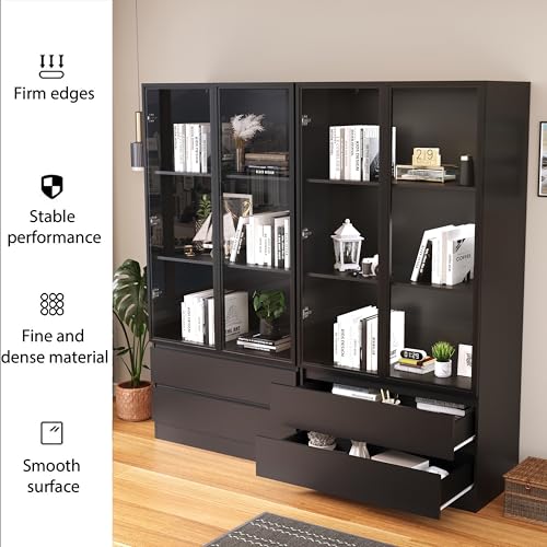 Black Tempered Glass Display Cabinet with LED Lights and 3 Shelves B3084